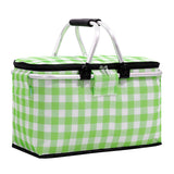 NNEDSZ Insulated Picnic Basket with Aluminum Frame - Portable Collapsible Cooler Bag 18L 40*20*23cm(Green plaid)