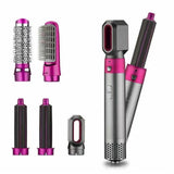 NNEDSZ Rose Red 5-in-1 Hot Air Styler - Automatic Hair Curling and Straightening Brush with Leafless Dryer