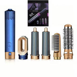 NNEDSZ Blue 5-in-1 Hot Air Styler - Automatic Hair Curling and Straightening Brush with Leafless Dryer