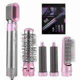 NNEDSZ Pink 5-in-1 Hot Air Styler - Automatic Hair Curling and Straightening Brush with Leafless Dryer