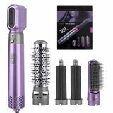 NNEDSZ Purple 5-in-1 Hot Air Styler - Automatic Hair Curling and Straightening Brush with Leafless Dryer