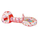NNEDSZ Red 3-in-1 Kids Play Tent Set - Foldable Indoor/Outdoor Tunnel and Ball Pit with Fence