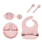 NNEDSZ Pink 1525# Silicone Baby Feeding Set - Suction Plate, Bib, Cup & Utensils | BPA-Free Baby Tableware