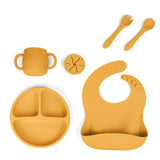 NNEDSZ Yellow 1183# Silicone Baby Feeding Set - Suction Plate, Bib, Cup & Utensils | BPA-Free Baby Tableware