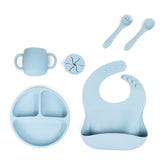 NNEDSZ Blue 096# Silicone Baby Feeding Set - Suction Plate, Bib, Cup & Utensils | BPA-Free Baby Tableware