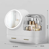 NNEDSZ Ivory  White LED Vanity Makeup Organizer with Partition Storage and Touch-Control Mirror - Large Capacity Cosmetic Box