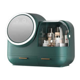 NNEDSZ Green LED Vanity Makeup Organizer with Partition Storage and Touch-Control Mirror - Large Capacity Cosmetic Box
