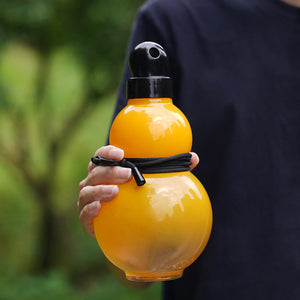 NNEDSZ 32oz Black Myth Wukong Inspired Gourd Water Plastic Yellow Bottle - Decorative Double-Layer Flask with Calligraphy and Accessories