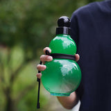 NNEDSZ 32oz Black Myth Wukong Inspired Gourd Water Plastic Green Bottle - Decorative Double-Layer Flask with Calligraphy and Accessories
