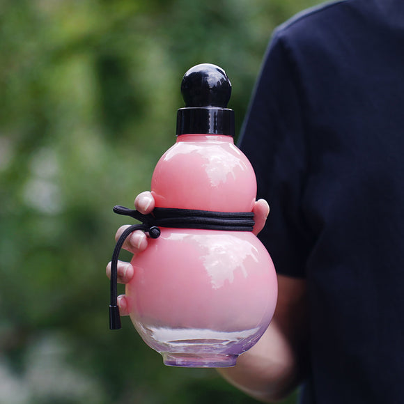 NNEDSZ 32oz Black Myth Wukong Inspired Gourd Water Plastic Pink Bottle - Decorative Double-Layer Flask with Calligraphy and Accessories