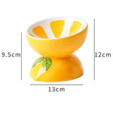 NNEDSZ Ceramic Elevated Pet Food Bowl - Cute Lemon Pattern Design for Cats and Small Dogs
