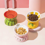 NNEDSZ Ceramic Elevated Pet Food Bowl - Cute Lemon Pattern Design for Cats and Small Dogs