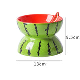 NNEDSZ Ceramic Elevated Pet Food Bowl - Cute Watermelon Pattern Design for Cats and Small Dogs
