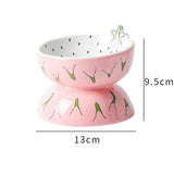 NNEDSZ Ceramic Elevated Pet Food Bowl - Cute Pitaya Pattern Design for Cats and Small Dogs