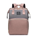 NNEDSZ Multifunctional Diaper Backpack with Mosquito Net and Insulated Pockets - Pink and Grey
