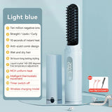 NNEDSZ Cordless Hair Straightener Brush with Adjustable Temperature - Blue