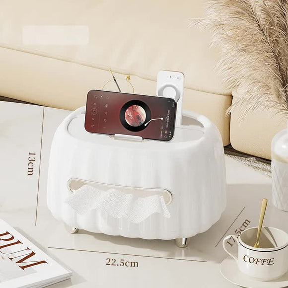 NNEDSZ Multi-Functional Tissue Box Organizer with Storage Compartments - White