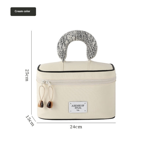 NNEDSZ Portable Waterproof Cosmetic Bag with Handle - Cream White