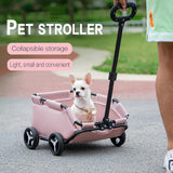 NNEDSZ Pink Foldable Pet Travel Wagon for Small Dogs - Lightweight and Portable