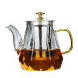 NNEDSZ Elegant Glass Teapot with Gold Handle and Stainless Steel Infuser - 1000ml Capacity