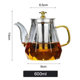NNEDSZ Elegant Glass Teapot with Gold Handle and Stainless Steel Infuser - 600ml Capacity