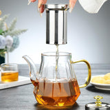 NNEDSZ Elegant Glass Teapot with Gold Handle and Stainless Steel Infuser - 600ml Capacity