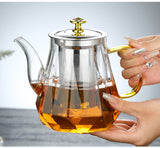NNEDSZ Elegant Glass Teapot with Gold Handle and Stainless Steel Infuser - 600ml Capacity