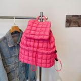 NNEDSZ Lightweight Quilted Nylon Backpack with Adjustable Straps - Rose Red