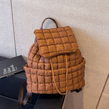 NNEDSZ Lightweight Quilted Nylon Backpack with Adjustable Straps - Coffee
