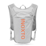 NNEDSZ Lightweight Hydration Running Vest with 5L Capacity and Reflective Strips, Gray backpack with orange text