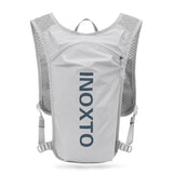 NNEDSZ Lightweight Hydration Running Vest with 5L Capacity and Reflective Strips, Gray backpack with Dark blue text