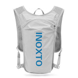 NNEDSZ Lightweight Hydration Running Vest with 5L Capacity and Reflective Strips, Gray backpack with Blue text