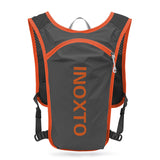 NNEDSZ Lightweight Hydration Running Vest with 5L Capacity and Reflective Strips, Dark Gray backpack with orange text