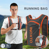 NNEDSZ Lightweight Hydration Running Vest with 5L Capacity and Reflective Strips, Dark Gray backpack with orange text