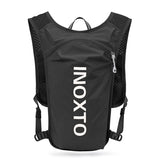 NNEDSZ Lightweight Hydration Running Vest with 5L Capacity and Reflective Strips, Black backpack with white text