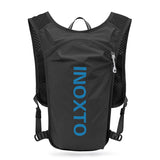 NNEDSZ Lightweight Hydration Running Vest with 5L Capacity and Reflective Strips, Black backpack with blue text