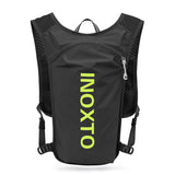 NNEDSZ Lightweight Hydration Running Vest with 5L Capacity and Reflective Strips, Black backpack with green text