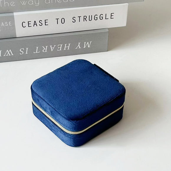 NNEDSZ 2PCS Blue Portable Travel Jewelry Box with Mirror and Compartments