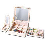 NNEDSZ White Luxury Quilted Jewelry Storage Box with Mirror and Multi-Layer Compartments