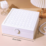 NNEDSZ White Luxury Quilted Jewelry Storage Box with Mirror and Multi-Layer Compartments