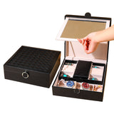 NNEDSZ Black Luxury Quilted Jewelry Storage Box with Mirror and Multi-Layer Compartments