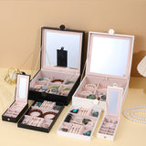 NNEDSZ Black Luxury Quilted Jewelry Storage Box with Mirror and Multi-Layer Compartments