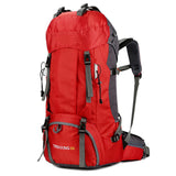 NNEDSZ Red 60L Waterproof Hiking Backpack with Multi-Pocket Design for Outdoor Adventures