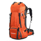 NNEDSZ Orange 60L Waterproof Hiking Backpack with Multi-Pocket Design for Outdoor Adventures