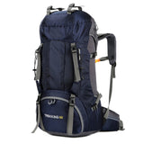 NNEDSZ Dark Blue 60L Waterproof Hiking Backpack with Multi-Pocket Design for Outdoor Adventures