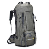 NNEDSZ Gray 60L Waterproof Hiking Backpack with Multi-Pocket Design for Outdoor Adventures
