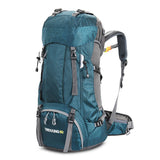 NNEDSZ Turquoise 60L Waterproof Hiking Backpack with Multi-Pocket Design for Outdoor Adventures