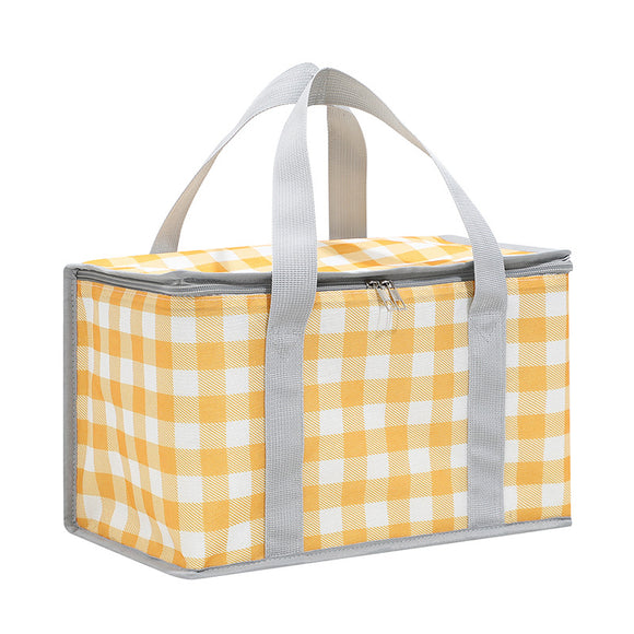 NNEDSZ 2PCS Yellow Insulated Picnic Lunch Bag with Checkered Design, Thermal Storage for Hot and Cold Items