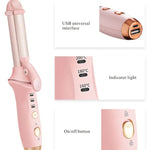 NNEDSZ Pink Mini Cordless Hair Curler with Adjustable Heat Settings and USB Charging