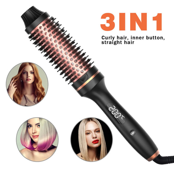 NNEDSZ 3-in-1 Hair Styling Round Brush with Curling, Straightening & Drying Functions, LCD Display, 10 Temperature Settings